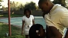 A Couple Of Black Tennis Sluts Each Get An Anal Fuck From The Pro