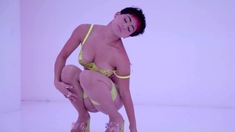 Neon lingerie looks hot on latina MILF