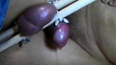 Testicle torture Cumshot very painful ballbusting