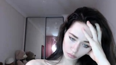 Amateur Busty Brunette Masturbates And Does Hand Job