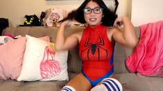 Sexy brunette wearing stockings masturbates webcam