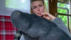 Blonde teen finger fucked POV