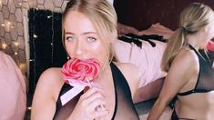 Glamour babe with big boobs masturbates in lingerie