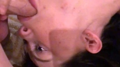 Small tit GF gives POV blowjob on my denim