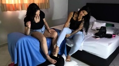 Female Domination - Kiara And Demi Lee Foot Domnating Male