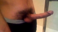 Arab in bathroom and shows his long cock