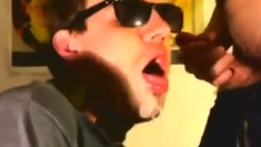 Fucking buddy's throat good and cum on his face