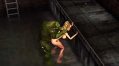 Green monster fucks hard a hot sexy girl in the sewer